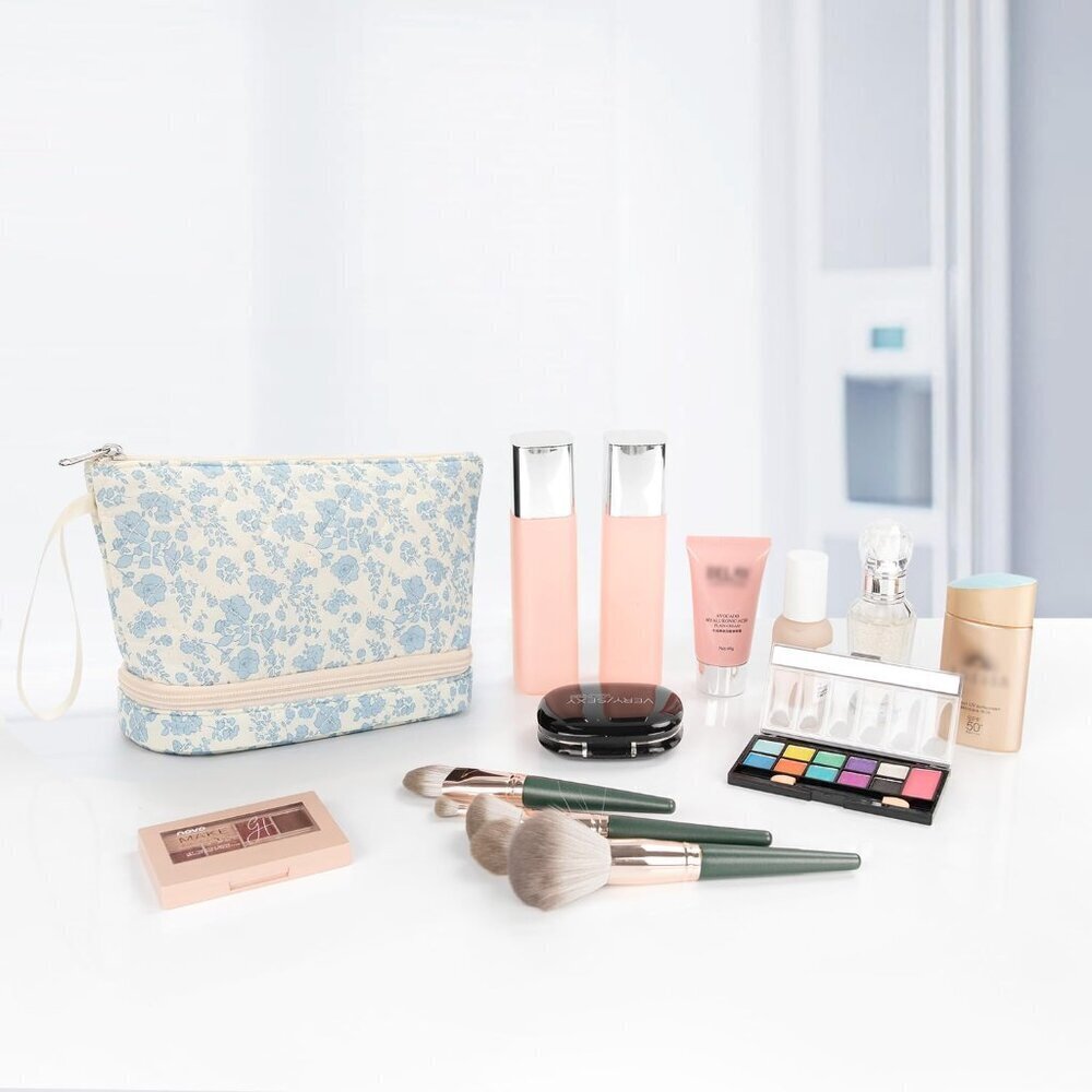 Small , 2 Layers Travel Make up Organizer Bag with Makeup Brush Holder, Portable - Picture 6 of 6